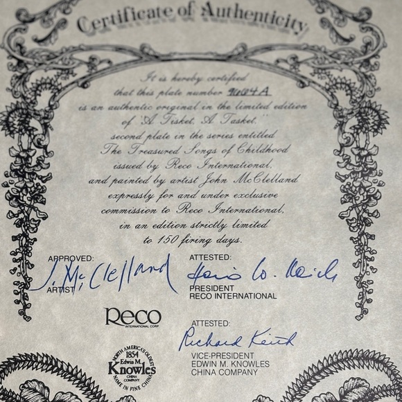 Reco Collector Plates Set | Twinkle & Tisket by John McClelland | COA & Box - Picture 10 of 10